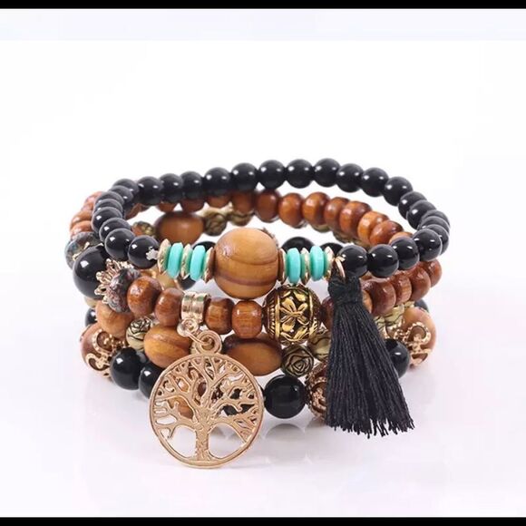 4Piece Wood Boho Bracelet - Picture 3 of 3